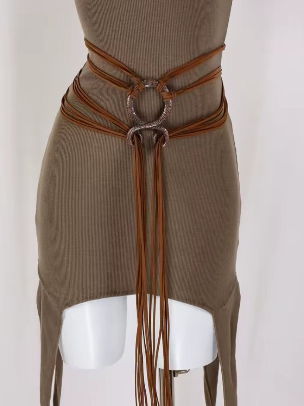 Boho Chic Multi-Strap Waist Fashion Wrap Belt w/ Gold Ring Accents